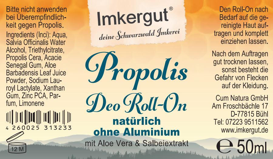 Propolis Deo Roll-On Etikett von vorne 